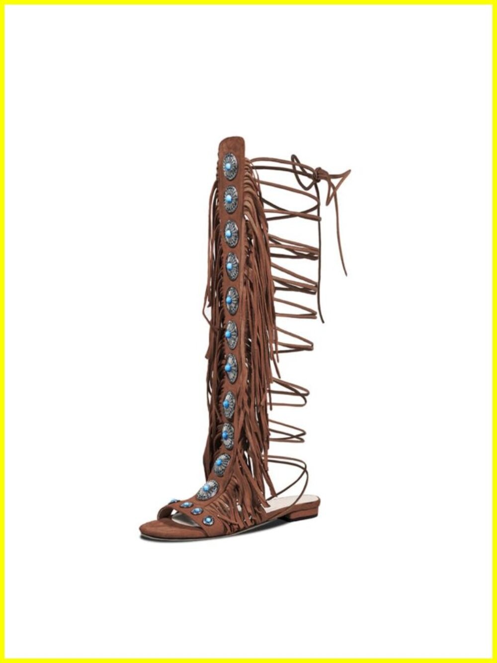 Knee-High Fringe Gladiator Sandals Flat Lace-Up Boho
